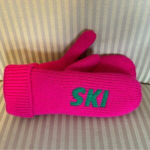 Pink Joy Joy Mittens with Green 'SKI' and APRES Logo Embroidery